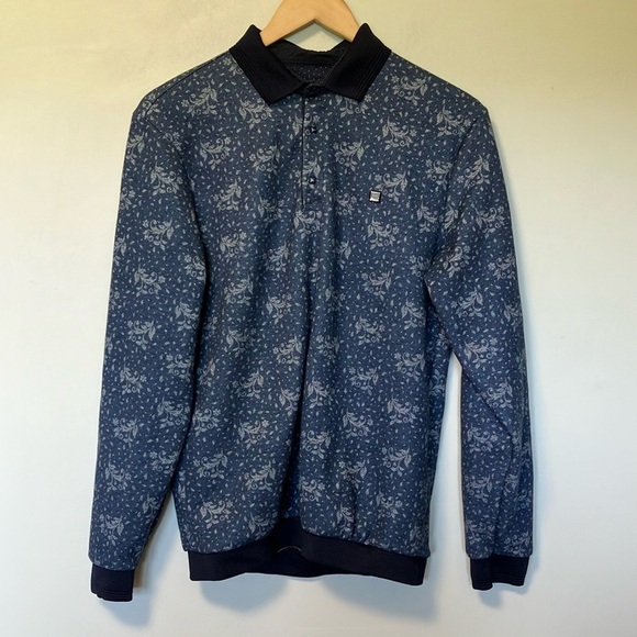 Zilli Blue Patterned Long Sleeve Polo Sweater - Picture 1 of 8
